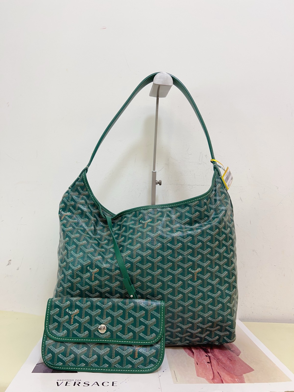 Goyard Boheme Hobo Normal Size Green Canvas Calfskin Shoulder Bag Duty Paid