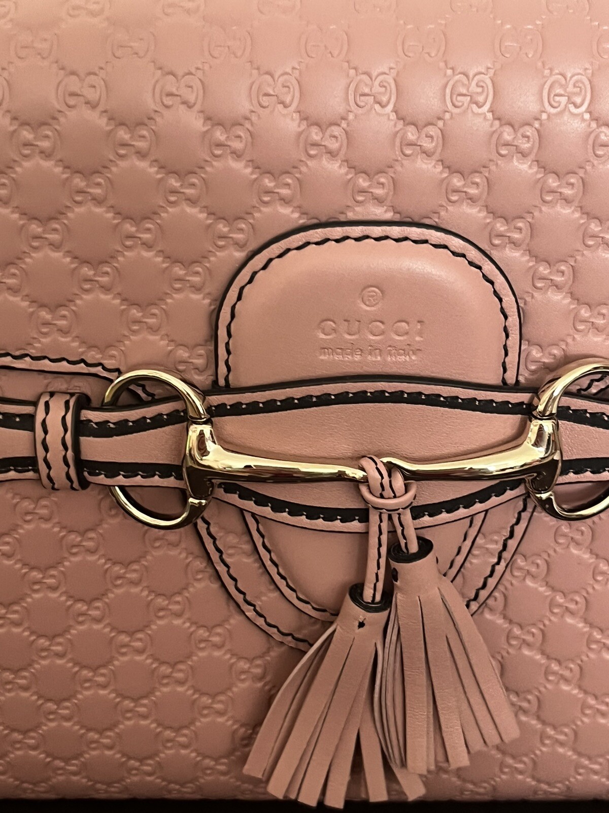 NWT Authentic GUCCI Blush PInk Guccissima Logo Leather Horsebit Emily Bag