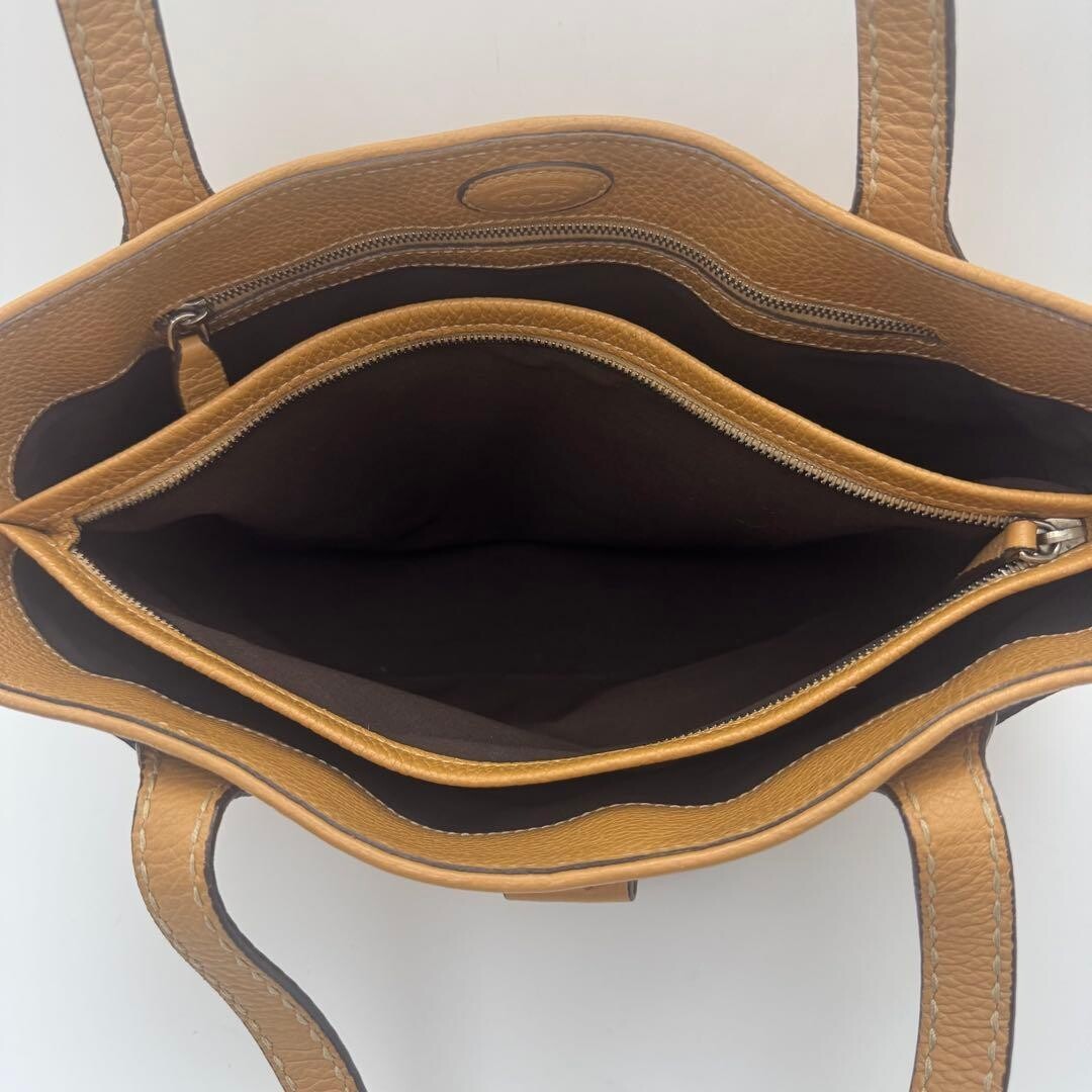 Tods Leather Tote Bag Light Brown Drawstring Shoulder Business Auth From Japan