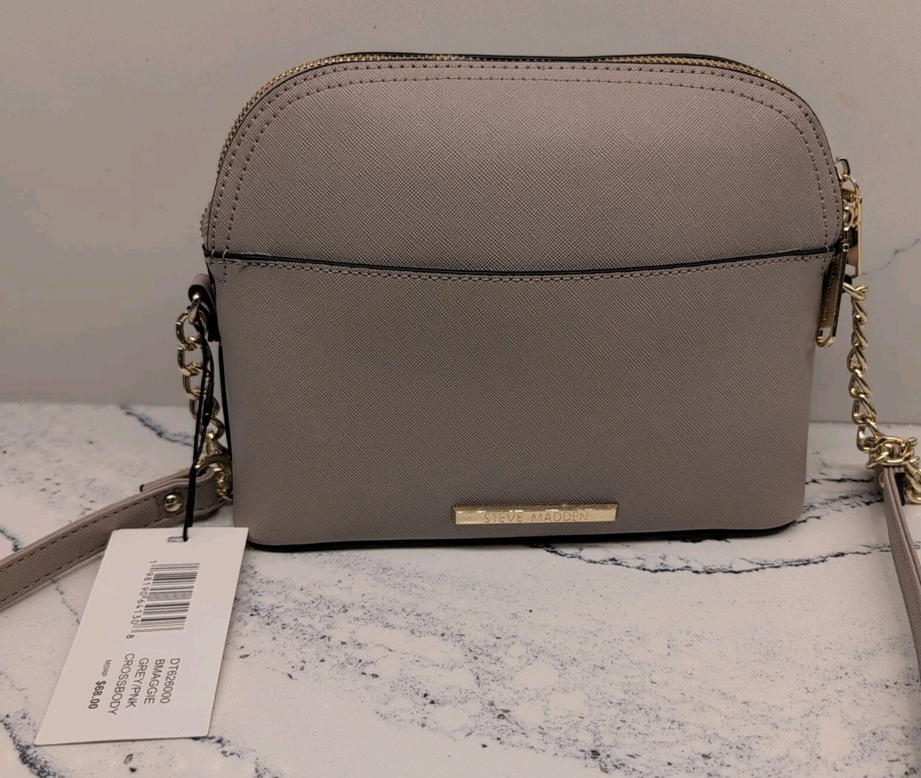 Steve Madden Women’s BMAGGIE Crossbody Bag Gold Chain Gray Pink NWT