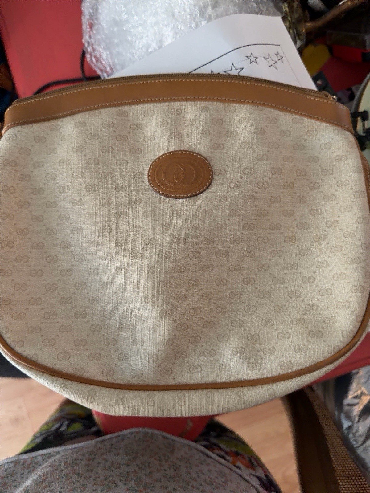 GUCCI Micro GG Supreme Shoulder Bag PVC Beige Gold 007 87 0018 Auth ki4930