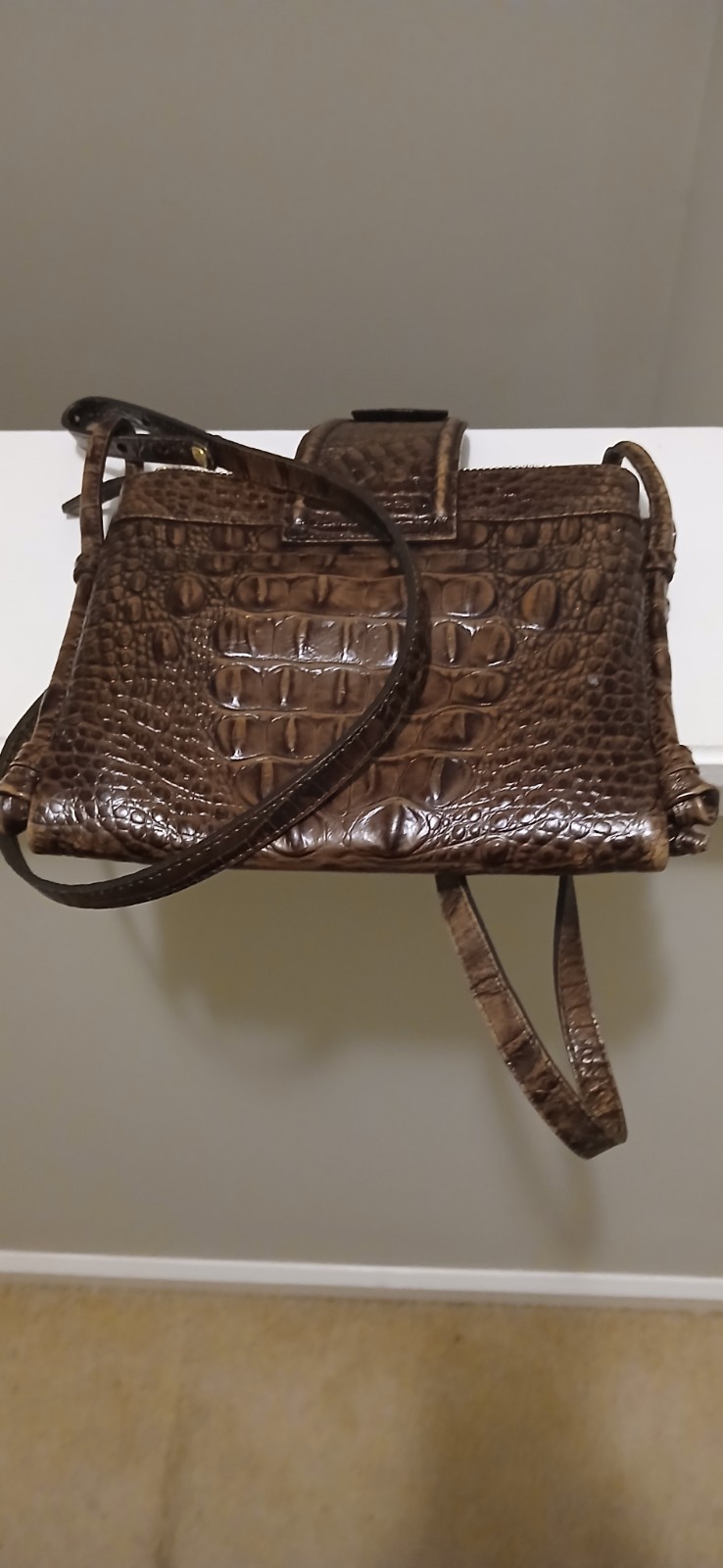 Brahmin Pecan Melbourne Croc Embossed Leather Crossbody Handbag