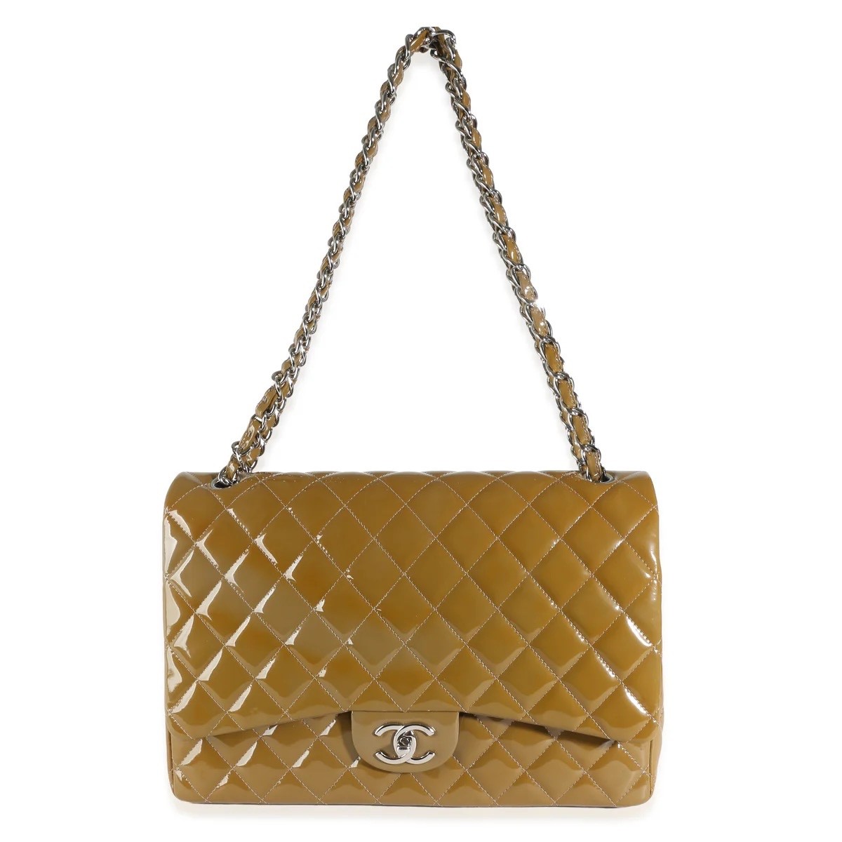 Chanel Classic Maxi Single Flap Patent Dark Beige Khaki 14-Series NEVER CARRIED