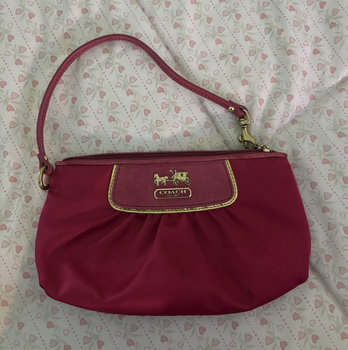 Coach Pink Wristlet Zip Clutch w/ Gold Hardware, from 2004! (some staining)