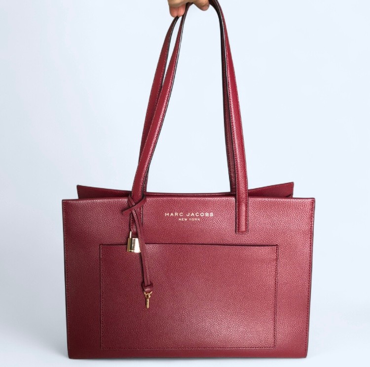MARC JACOBS Pomegranate Gold Hardware Women’s Leather Grind Tote Free Shipping