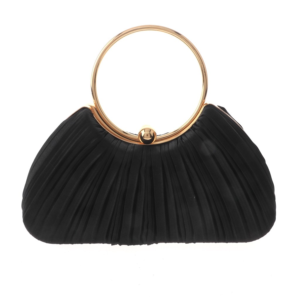 Gold Tone Metal Hardware Frame Fashion Satin Clutch Evening Bag TLX221-BLK
