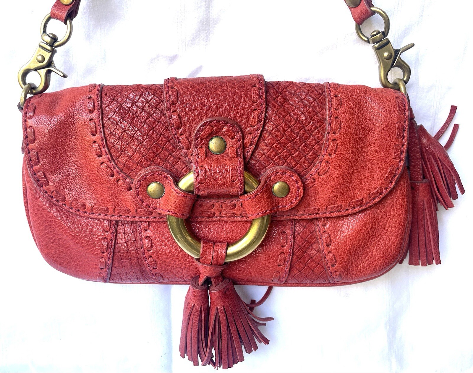 Leather Chain Strap Purse with Four (4) Leather Tassels Handbag