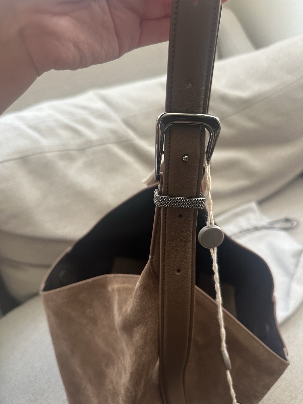 Brunello Cucinelli Duo Hobo Shoulder Tote – Suede Calfskin Camel