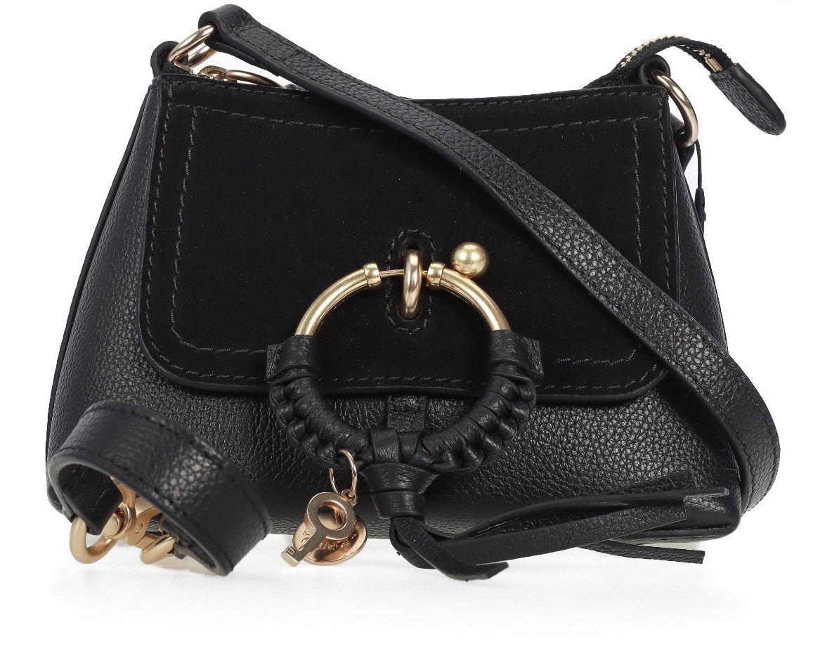 See By Chloé Black Crossbody Bag Gold Hardware Zip Detachable Strap Ring Small