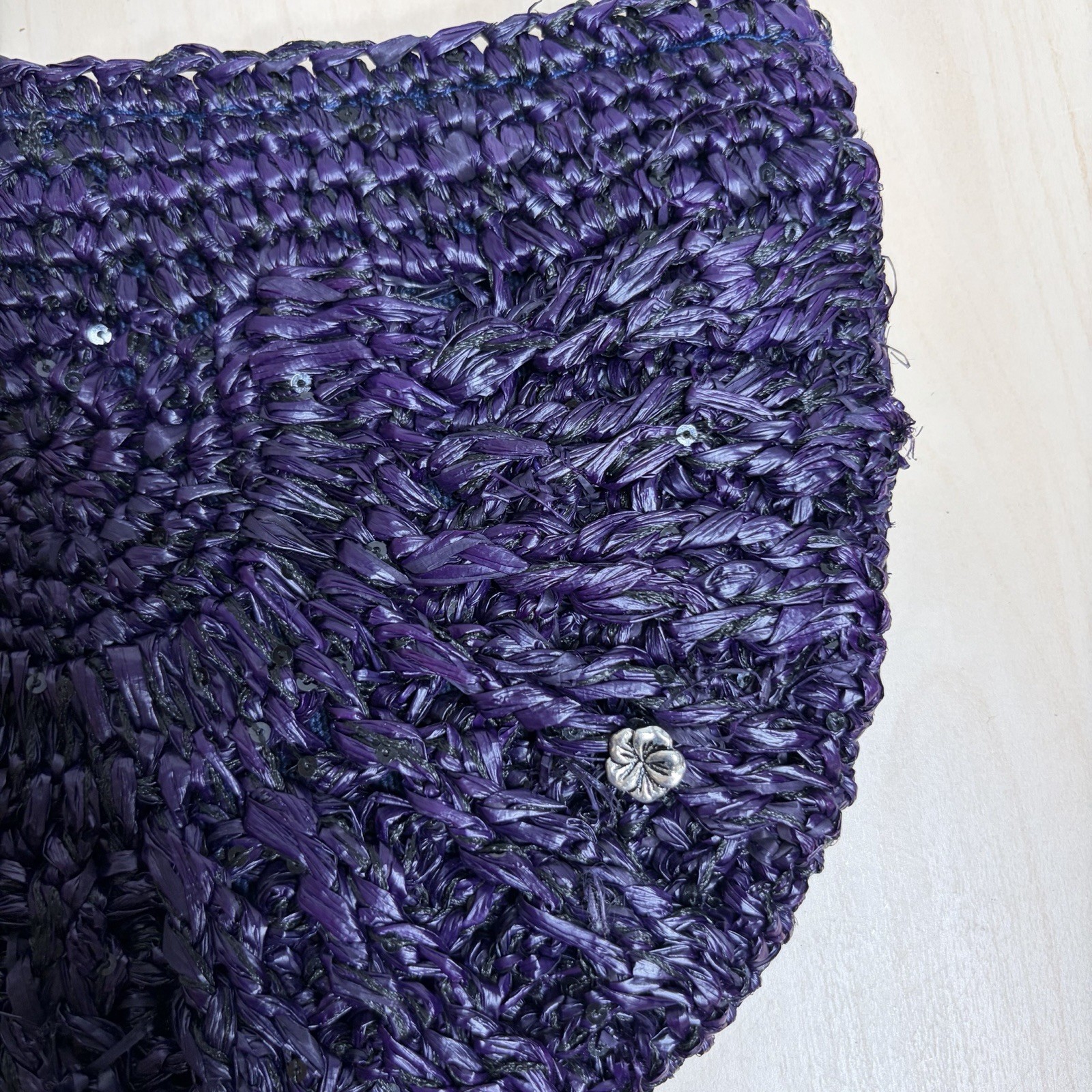 Flora Bella Raffia Clutch Bag Purple Half Circle Full Zip Tassel Travel Vacation