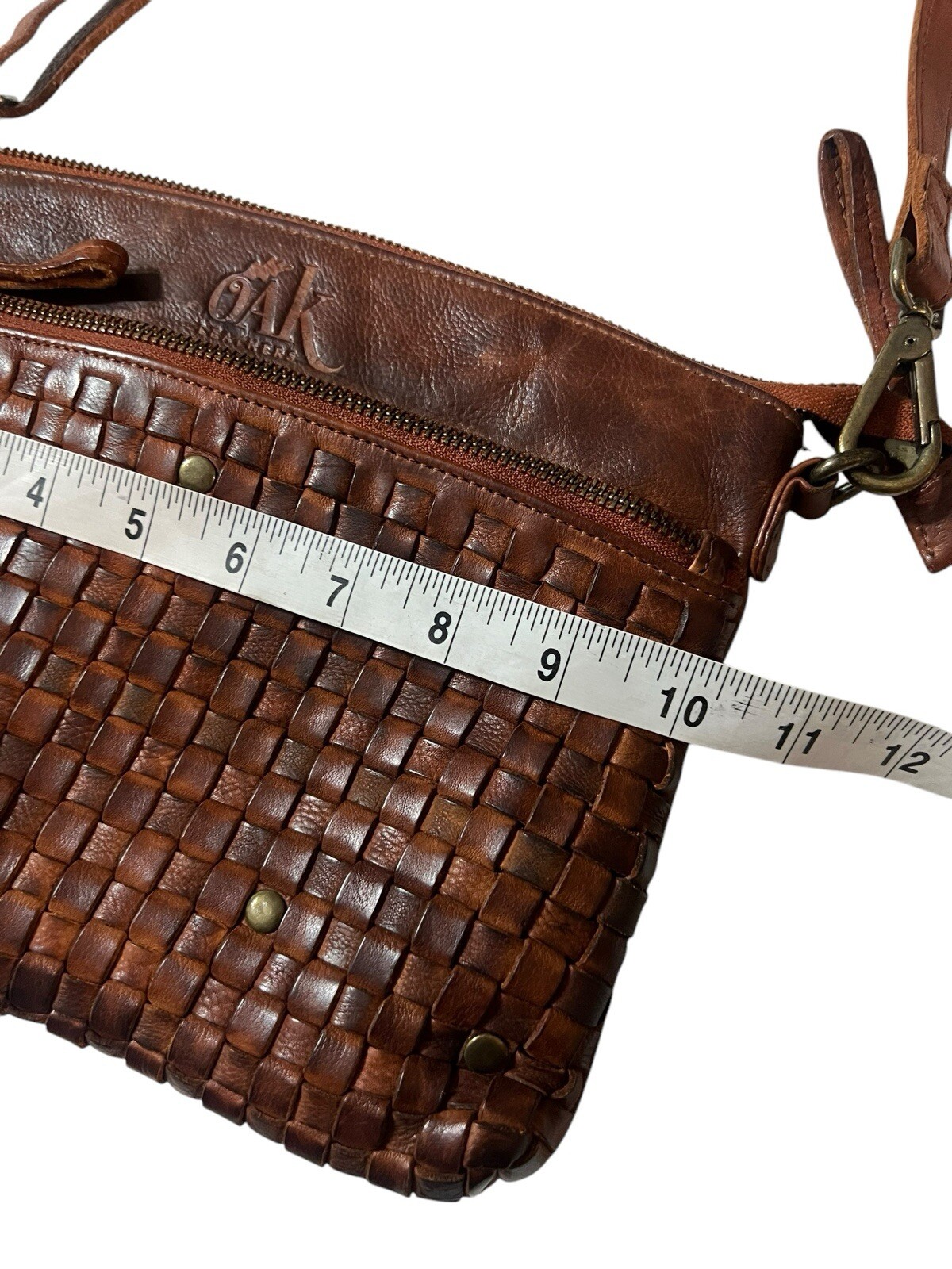 Oak Leathers Brown woven Crossbody Bag