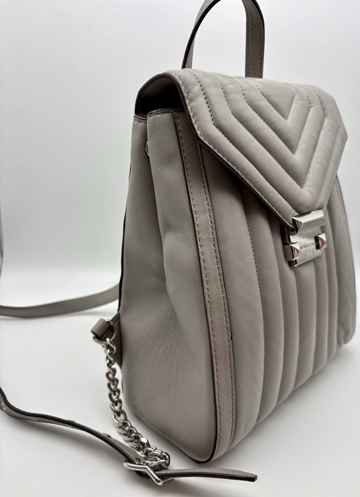 MICHAEL KORS Whitney Quilted Backpack Purse Women’s Grey Mini Leather Bag Cute