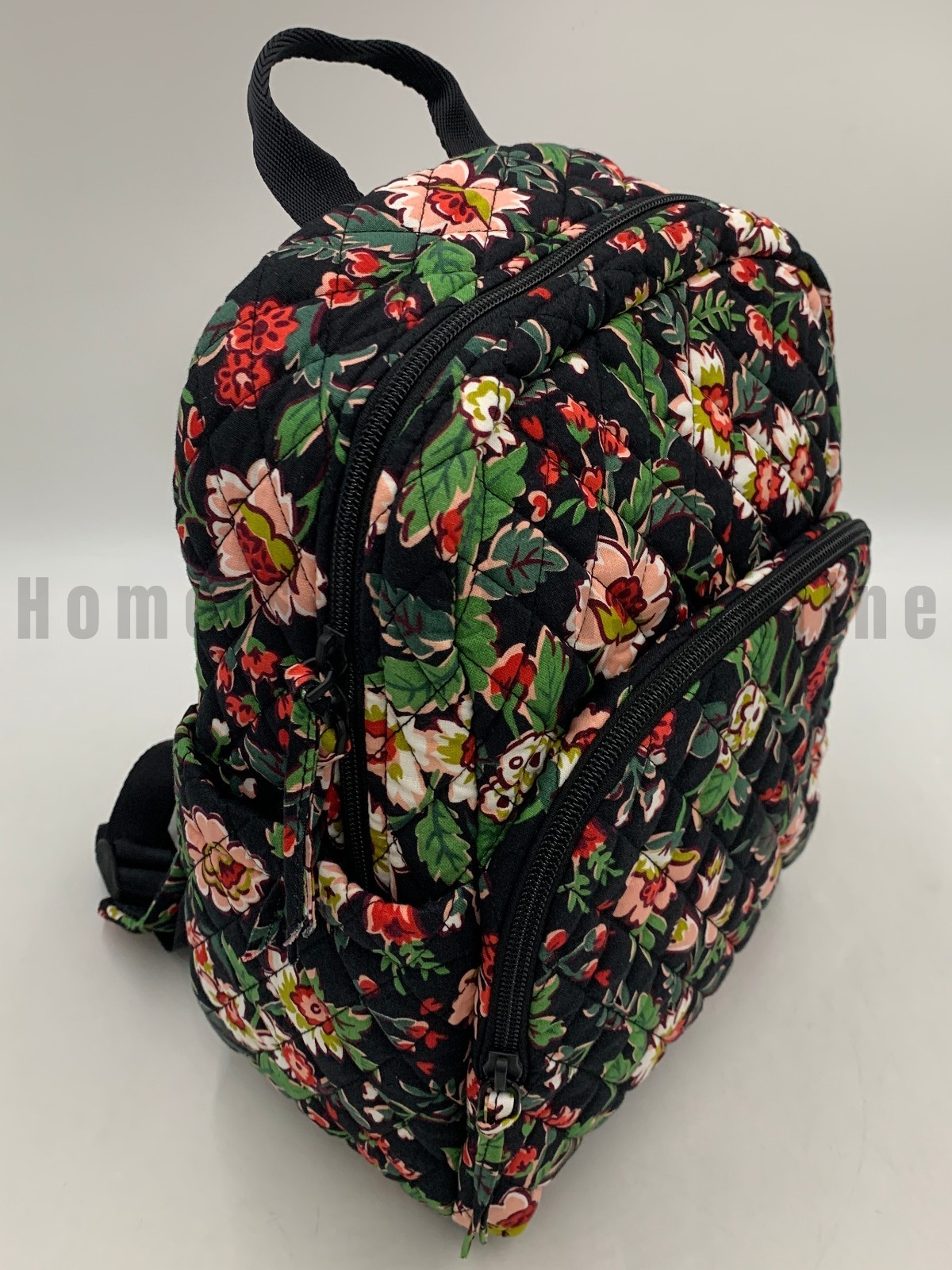 Vera Bradley Essential Small Cotton Backpack Black Floral Hidden Hearts #9985B