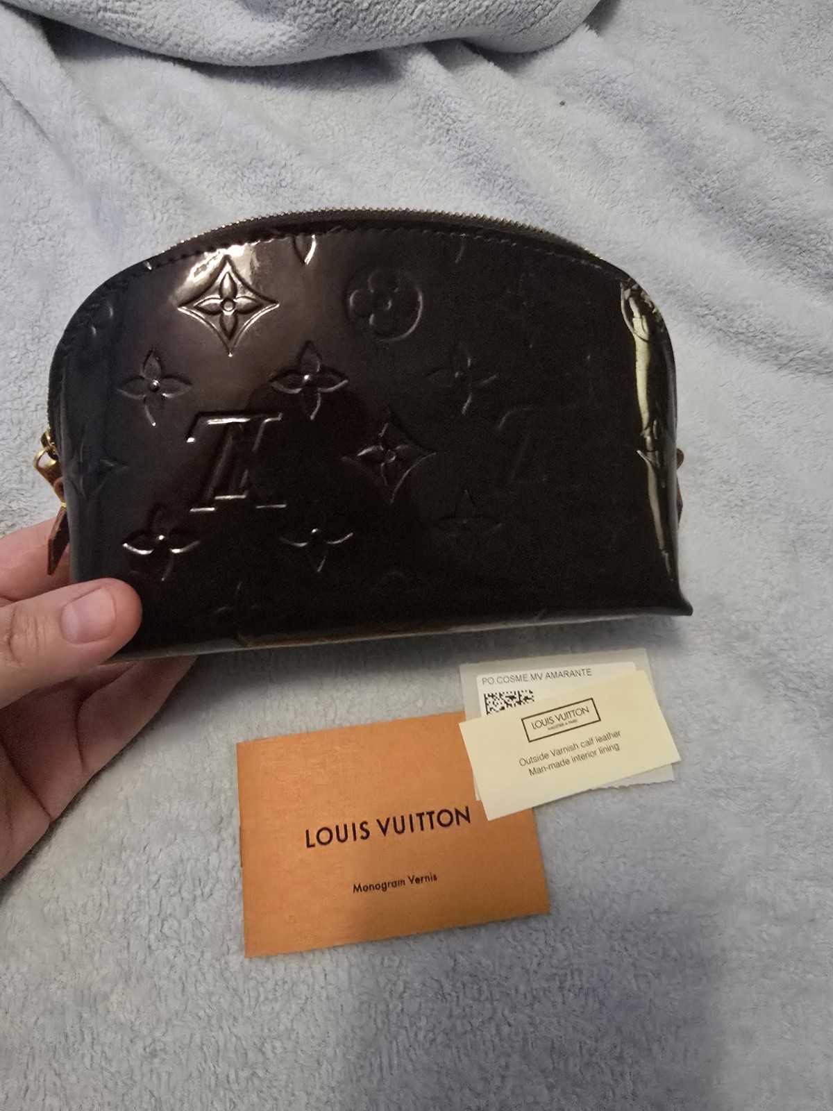 Louis Vuitton Pochette Cosmetic Pouch Amarante Leather Monogram Vernis
