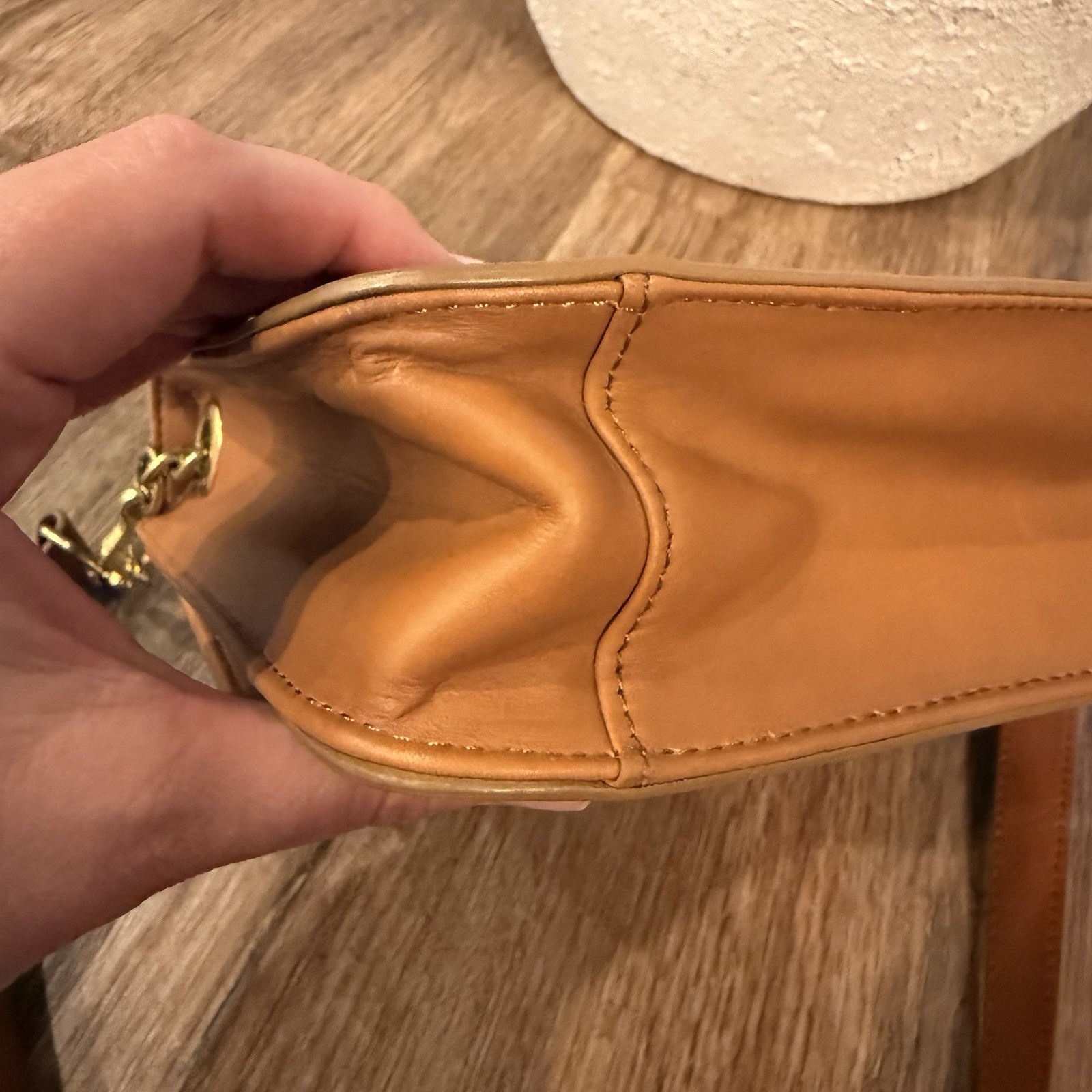J.CREW Edie Purse Leather Handbag Top Handle British Tan Gold Turn Lock Classic