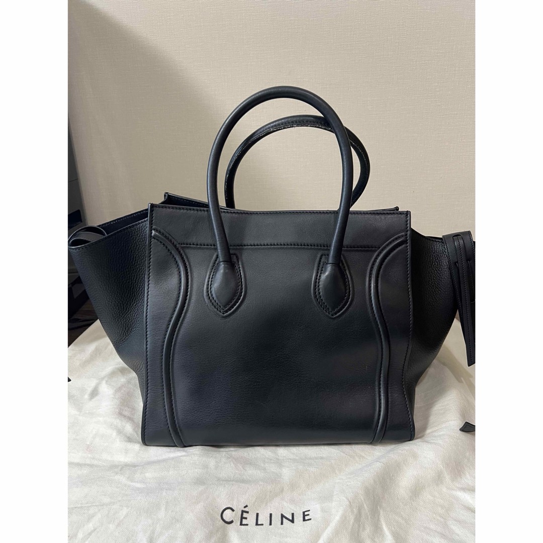 CELINE Luggage Phantom Bag 28cm×30cm Black Leather Rare Luxury Tote Handbag