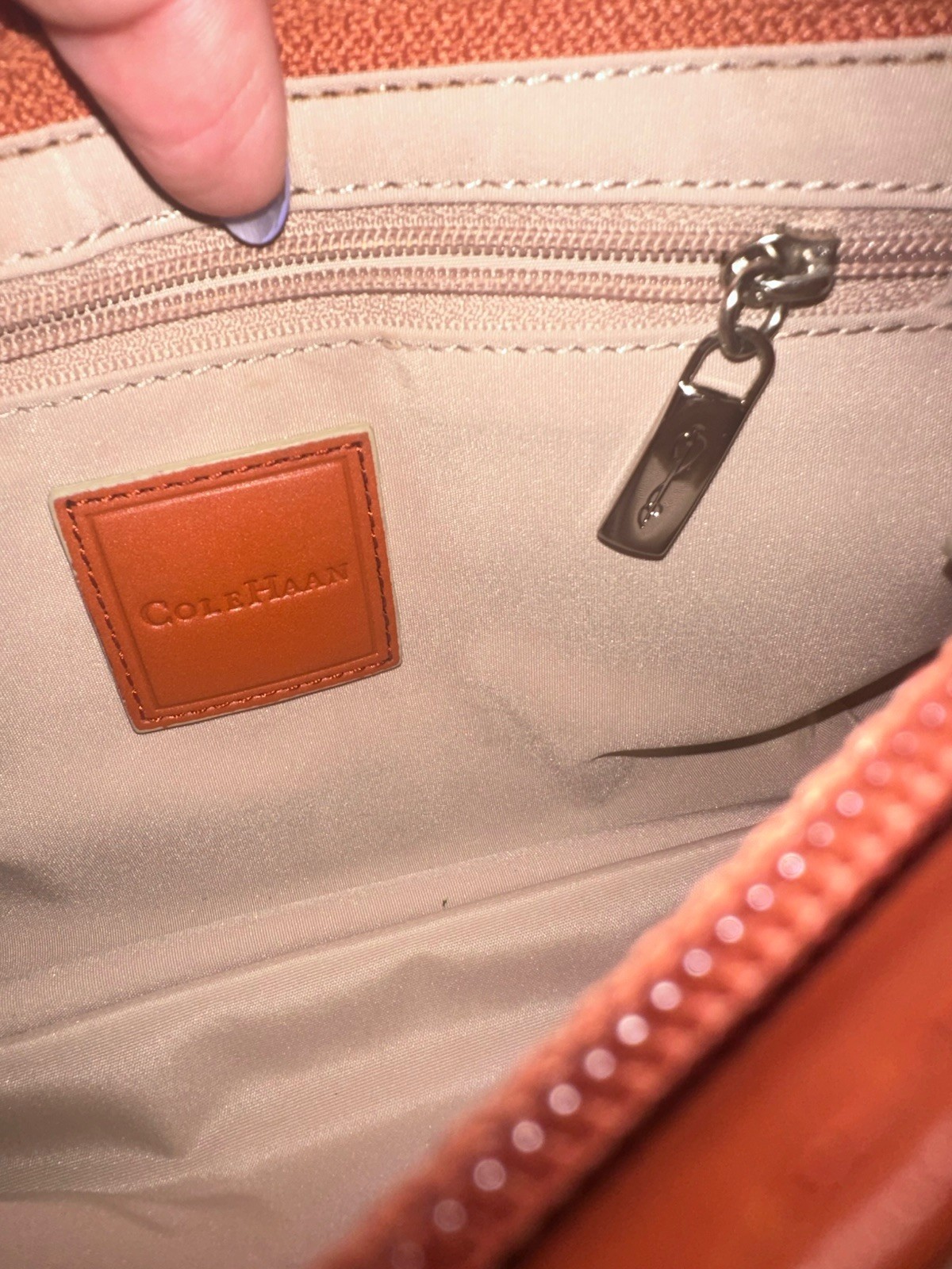 Cole Haan Brown Small Shoulder Bag Zip Top, Detachable Strap, Silver Hardware