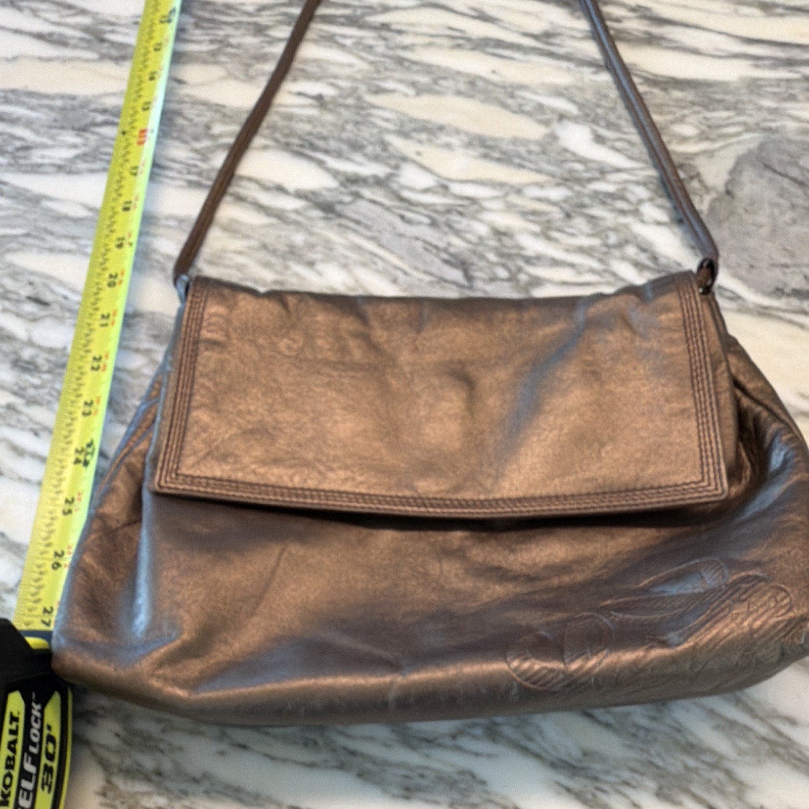 Loewe Metallic Bronze Medium Shoulder Bag Magnetic Flap Zip Logo Gold HW