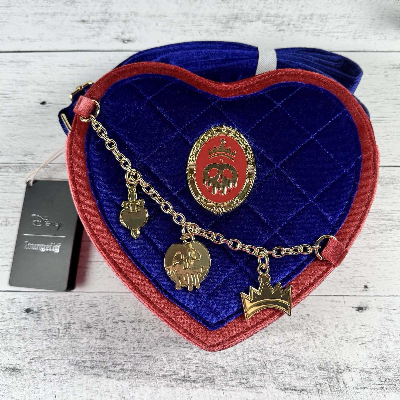 Loungefly Disney Snow White Evil Queen Heart Shaped Velvet Crossbody Bag New