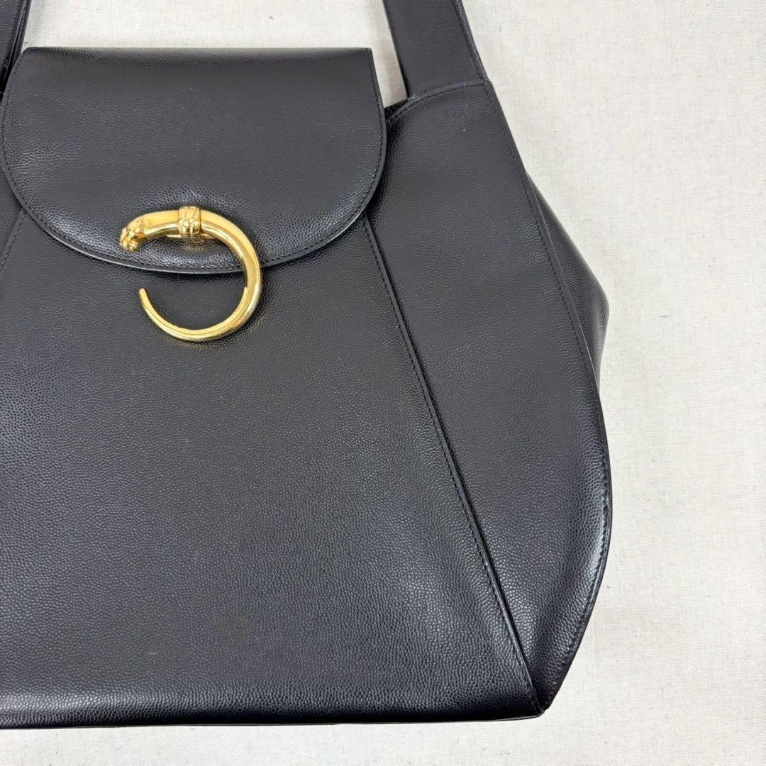 Cartier Panthere Shoulder Bag Leather Black Vintage Women Used Authentic