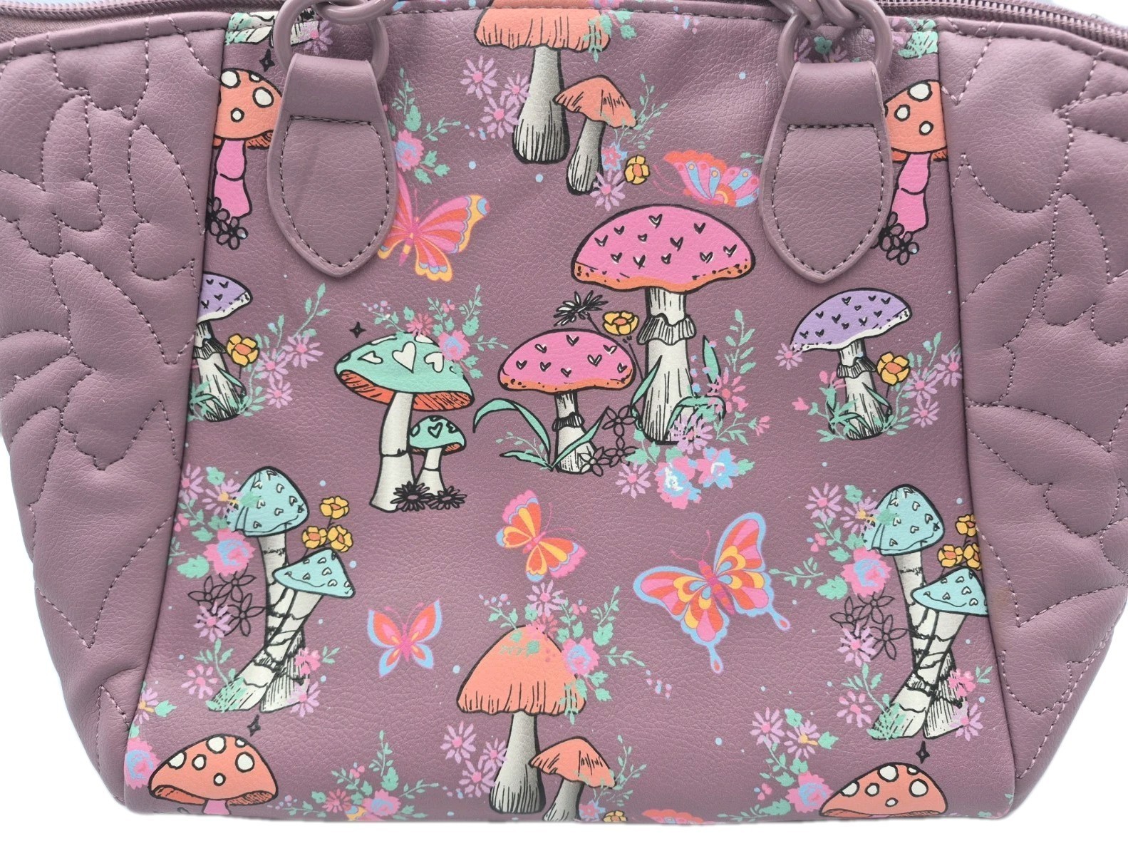 LUV BETSEY JOHNSON PURPLE PURSE Butterflies Mushrooms 10x9x4 NEW & TAG
