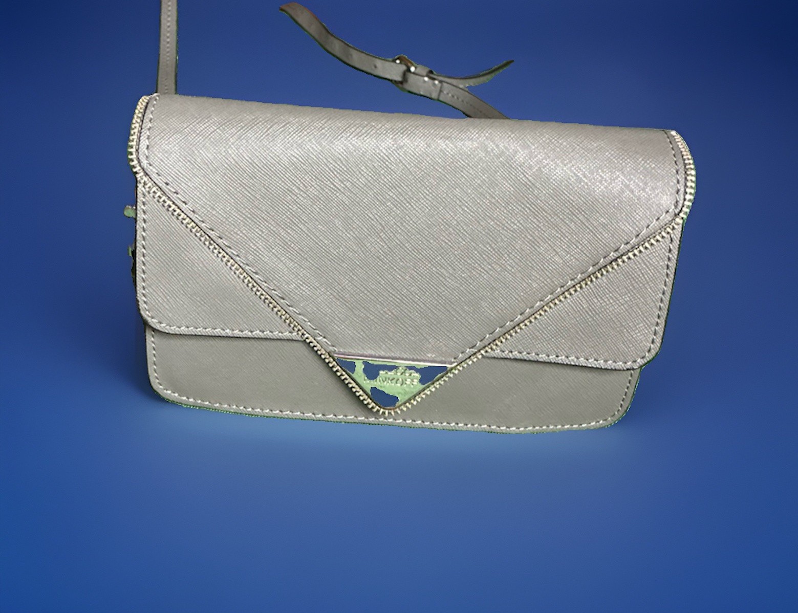 Rebecca Minkoff Avery Envelope Crossbody Bag Metallic Silver Gray Leather Purse
