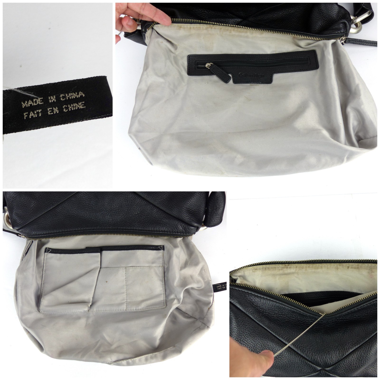 Calvin Klein Black Pebbled Leather Shoulder Bag Hobo Purse Slouchy Zip Y2K