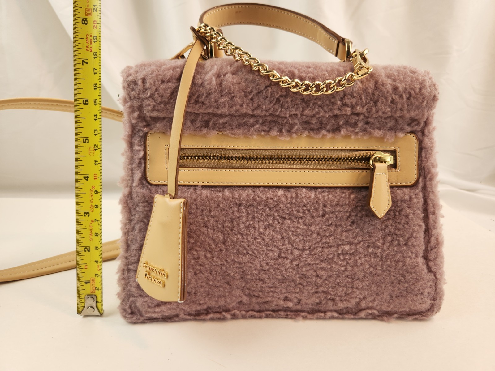 Authentic Samantha Thavasa Faux Fur Satchel Bag Hand Shoulder Crossbody Chain ST