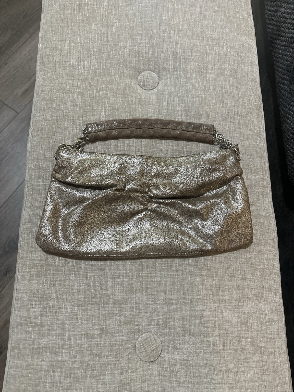 OLD NAVY Gold Cracked Metallic 13×6 Inch Purse/Bag – Padded Chain Carry