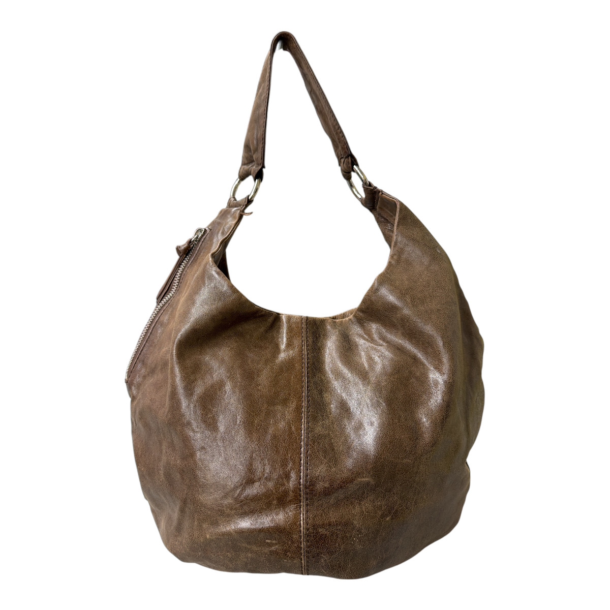 Hobo The Original Single Strap Shoulder Bag Genuine Leather Brown Zippers EUC