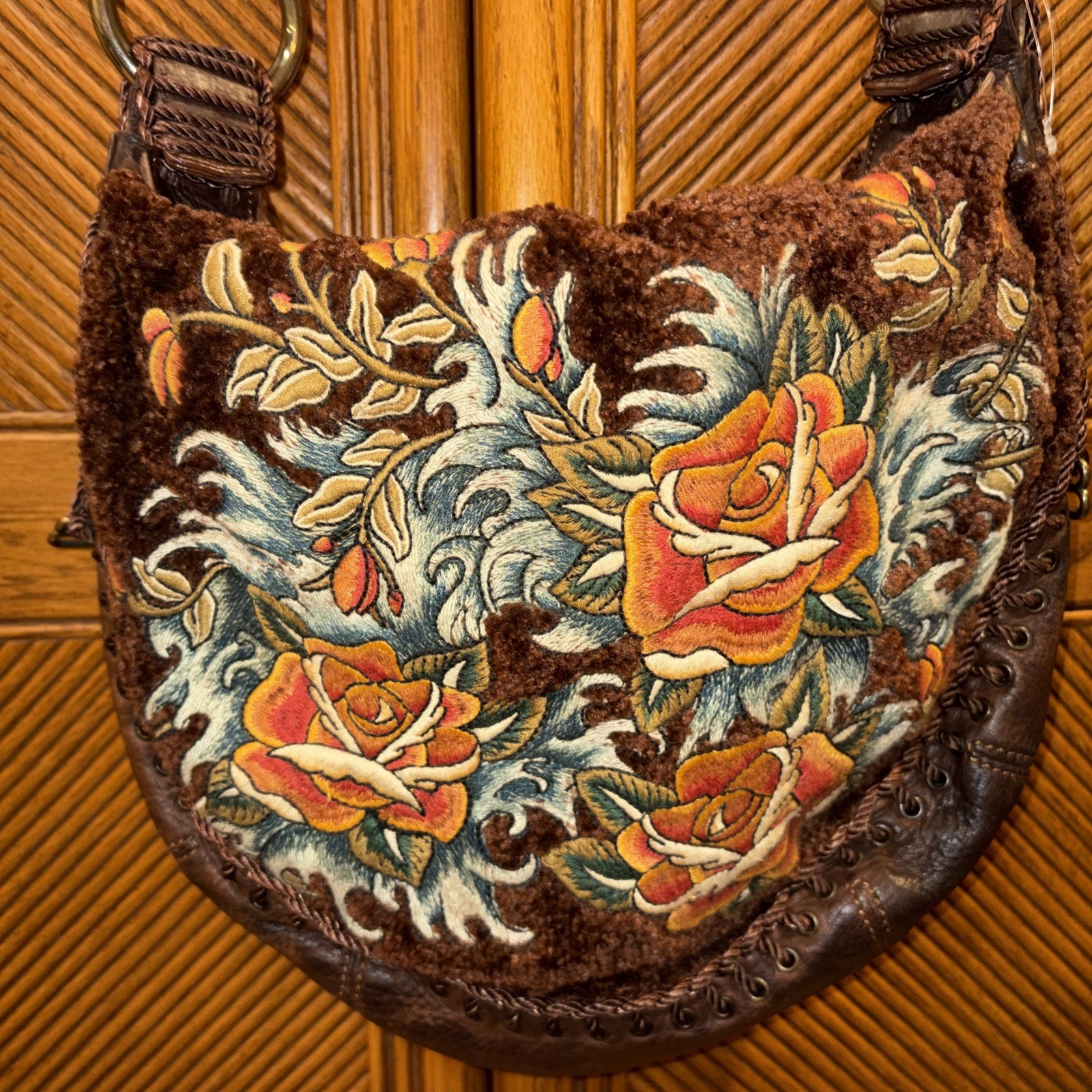 Vintage Isabella Fiore Rose Tatoo Leather Embroidered Bag