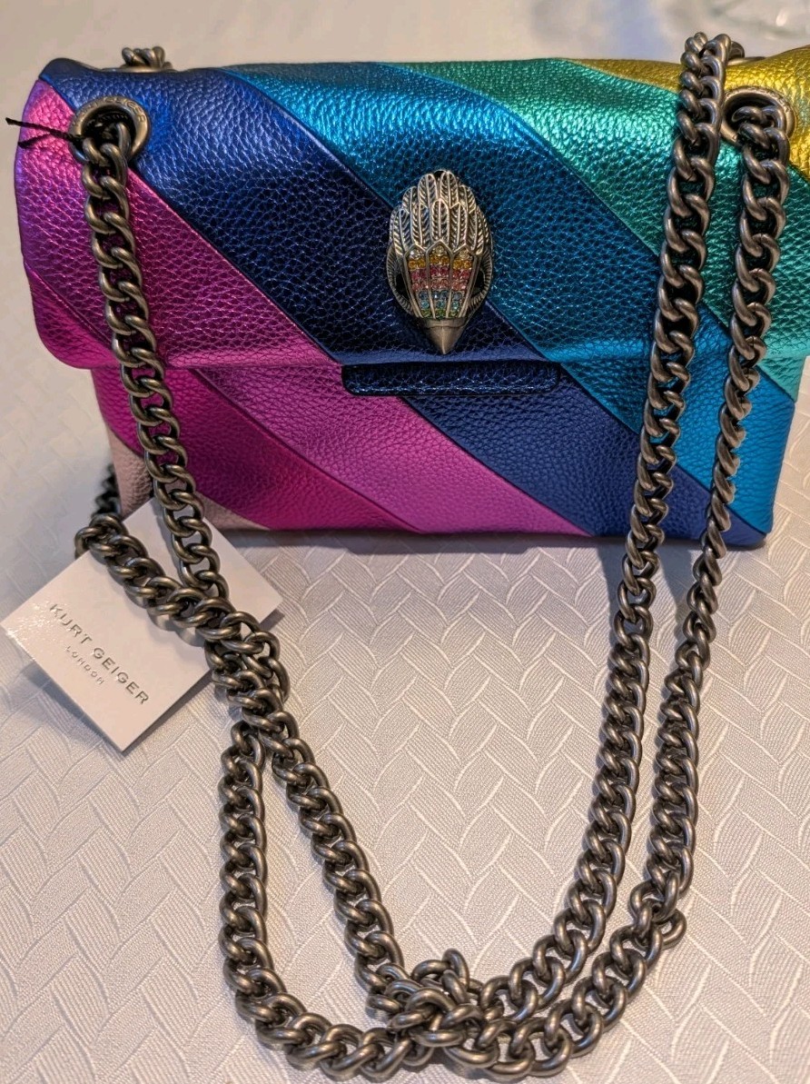Kurt Geiger London Metallic Multicolor Striped Chain Shoulder Bag Small
