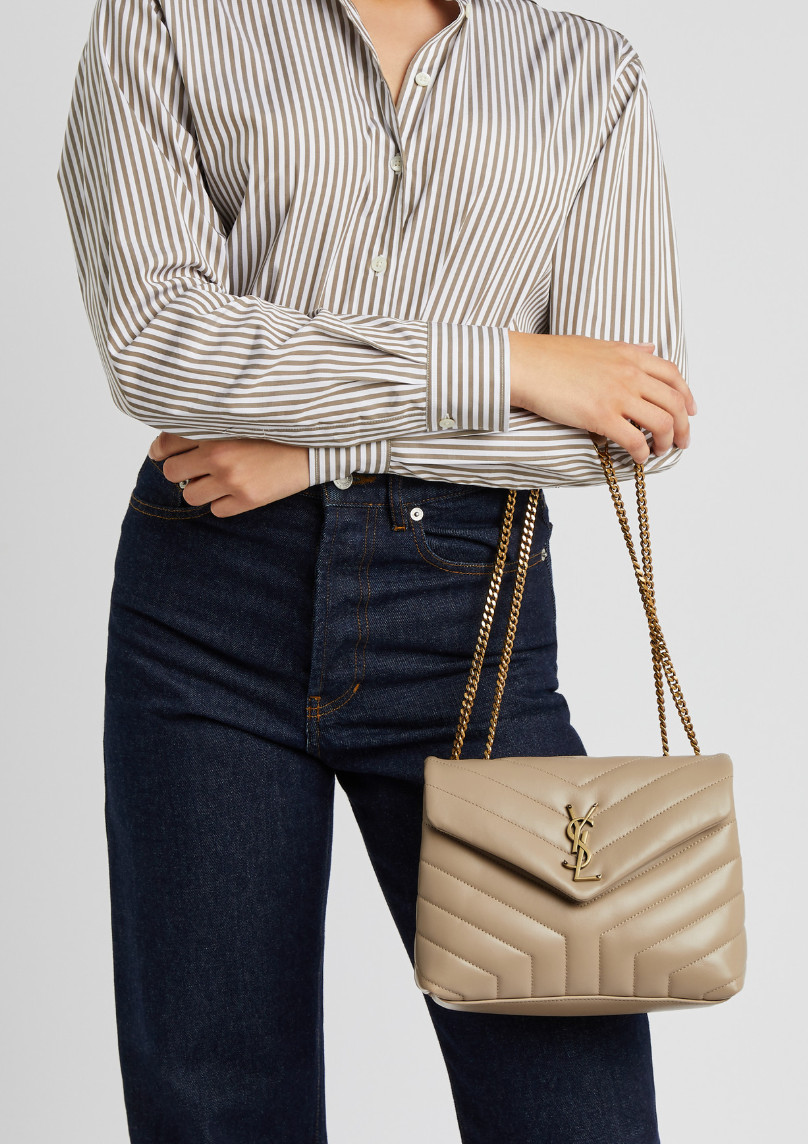 YSL Saint Laurent Loulou Shoulder Bag Small Beige Leather AUTHENTIC