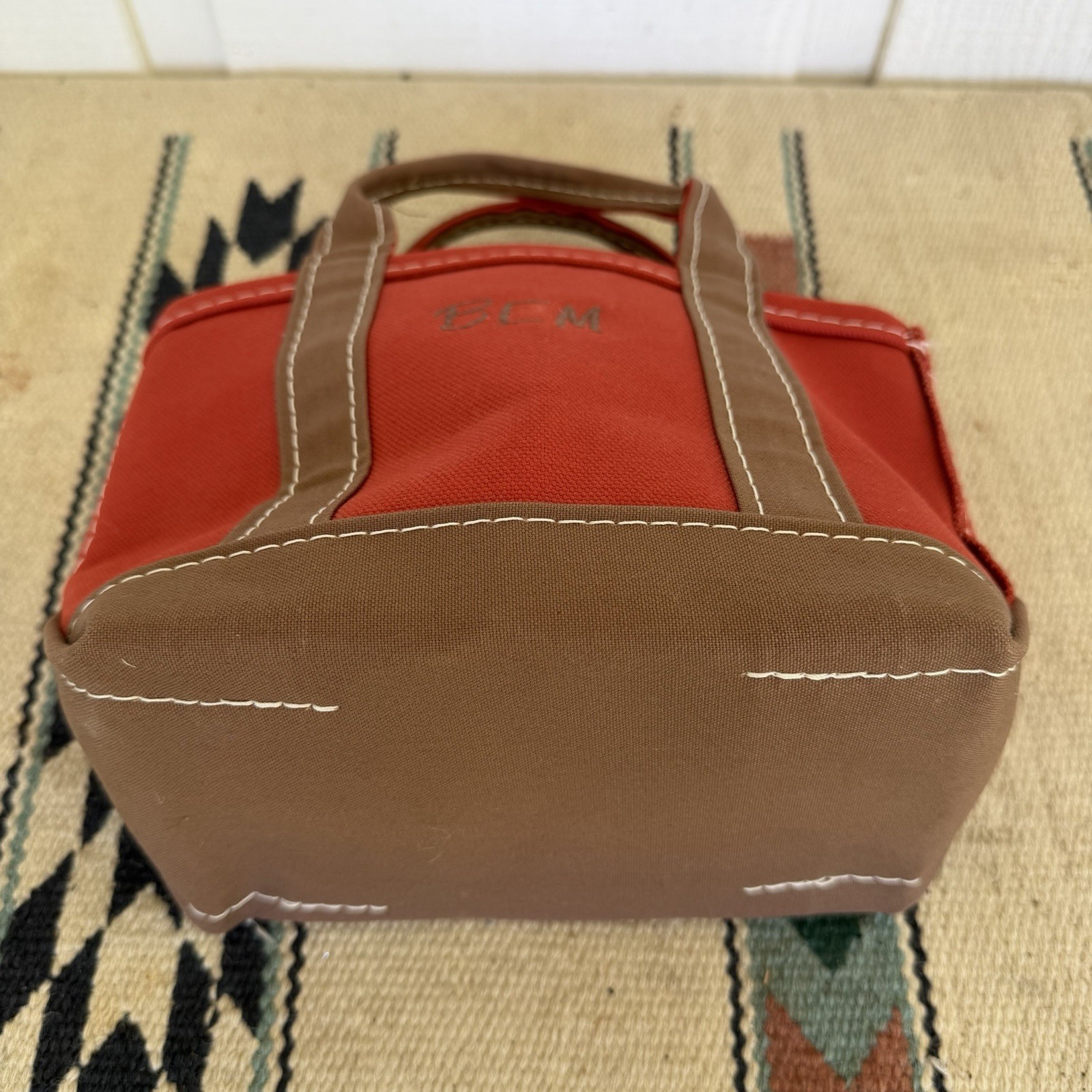 LL Bean Mini Boat & Tote Canvas Bag USA Vtg Burnt Orange Rust Brown 90s Crispy