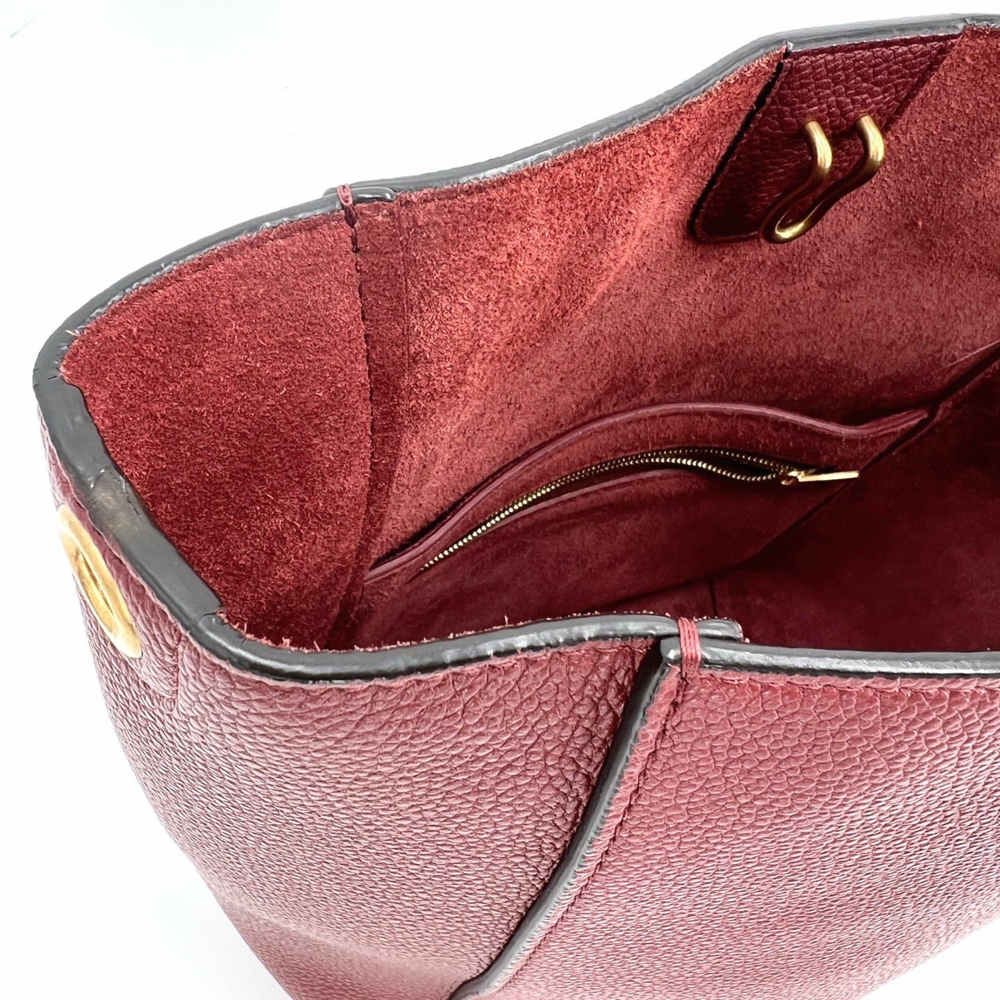 AUTH Celine Sangle Small Bucket Bag Wine Red Calfskin Shoulder tote Bag