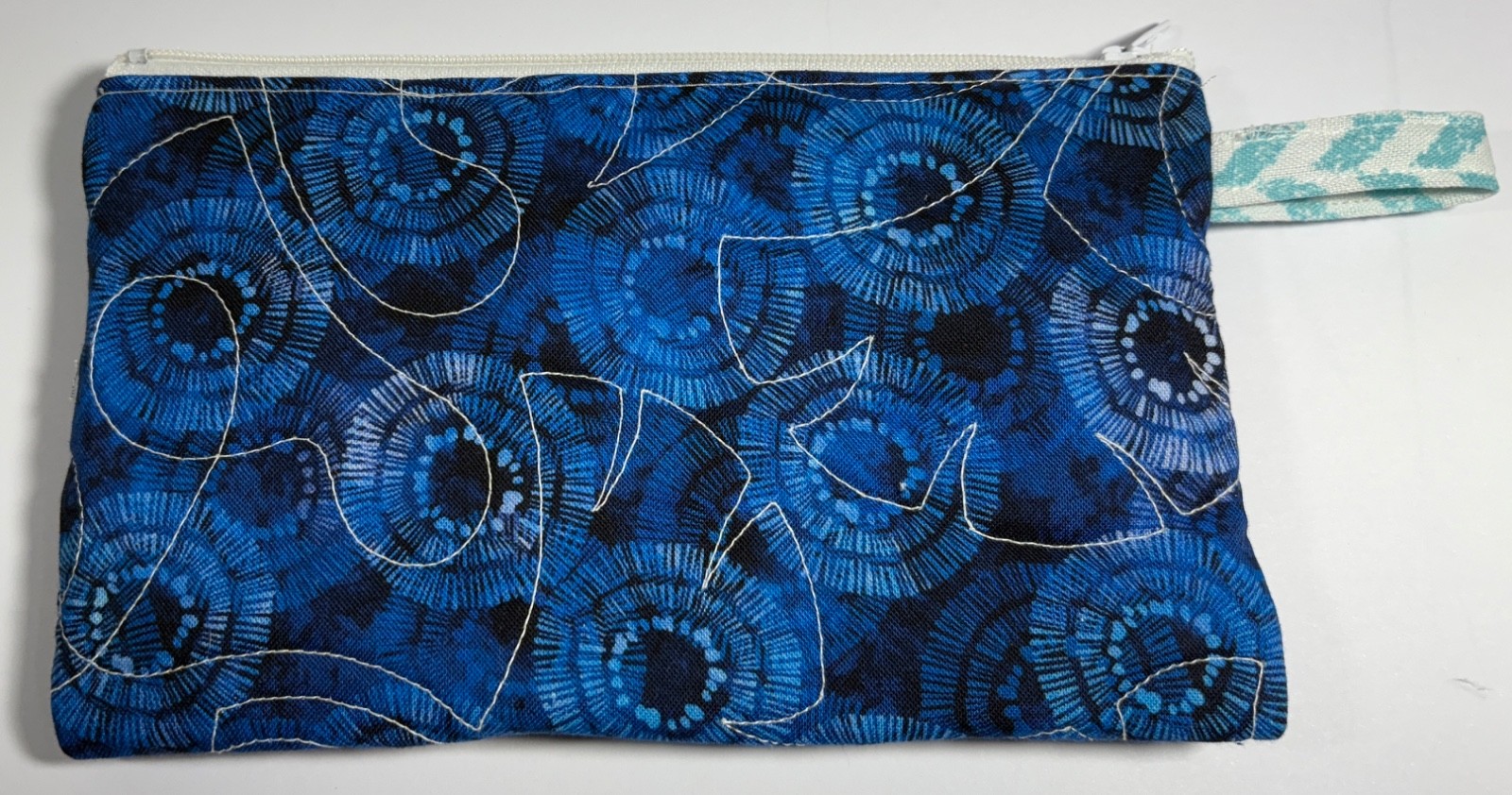 Handmade Quilted Zipper bag Pouch 7 in. X 4 1/2 in. Unlined Blue