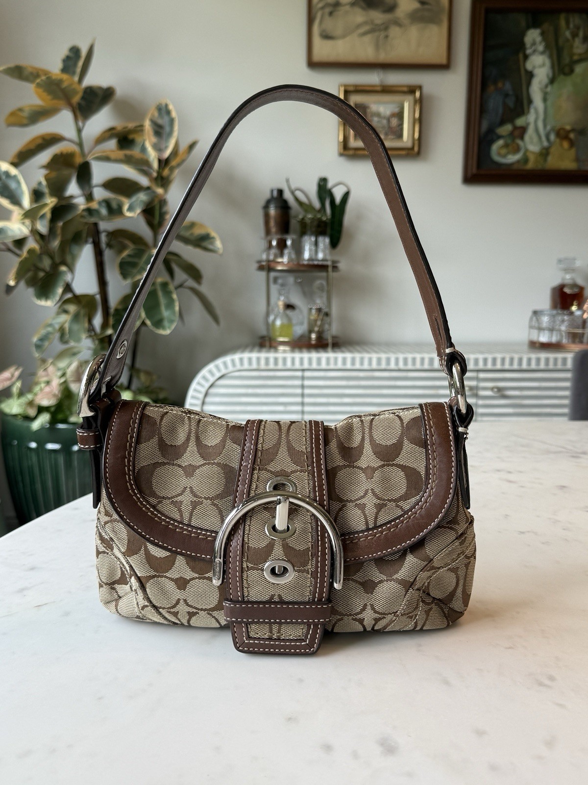 Authentic 2006 Coach Soho Signature Flap Shoulder Bag with Buckle
