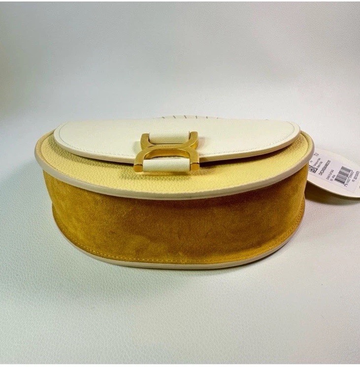 NEW Chloe Marcie Chain Flap Calf Leather & Suede White/Cream/Gold