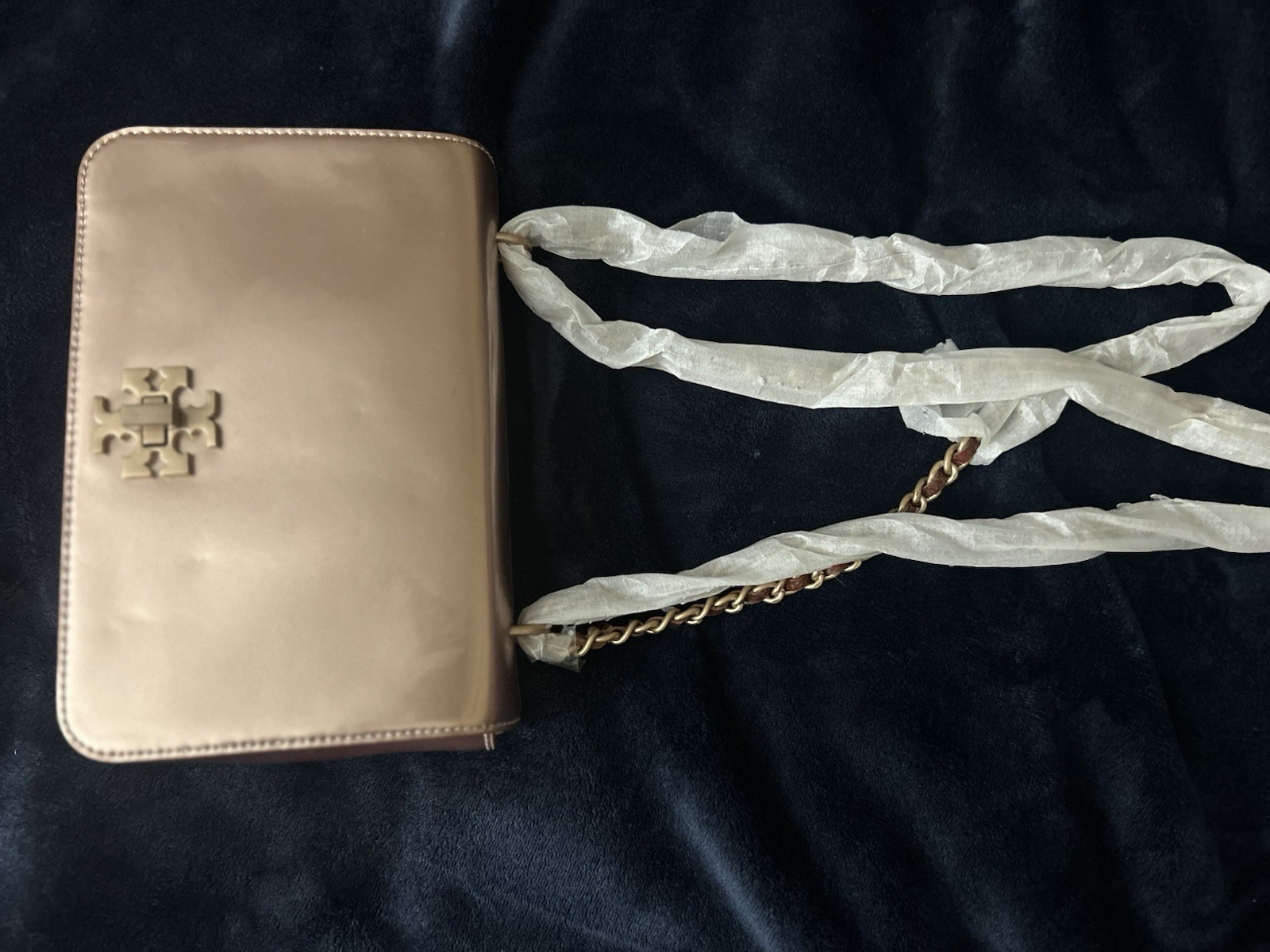 Tory Burch Metallic Turn Lock Shoulder Bag w/ Adjustable Chain Strap Rose Gold