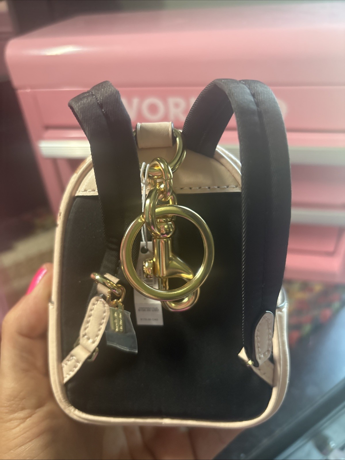 Coach Mini Court Backpack Bag Charm With Rosette Print CAA68 NWT Pink Multi