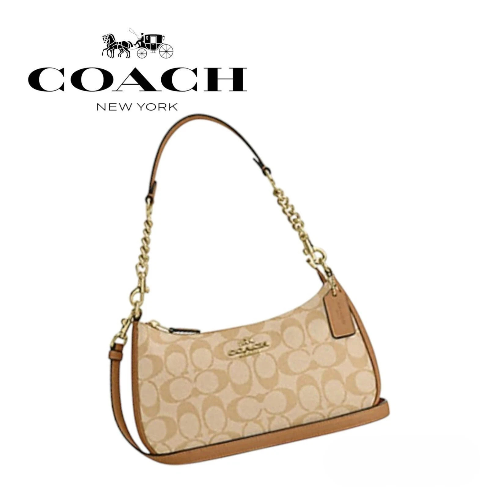 COACH Terri Shoulder Bag Canvas CA548 H 6.10 in × W 9.65 in × D 2.95 Beige