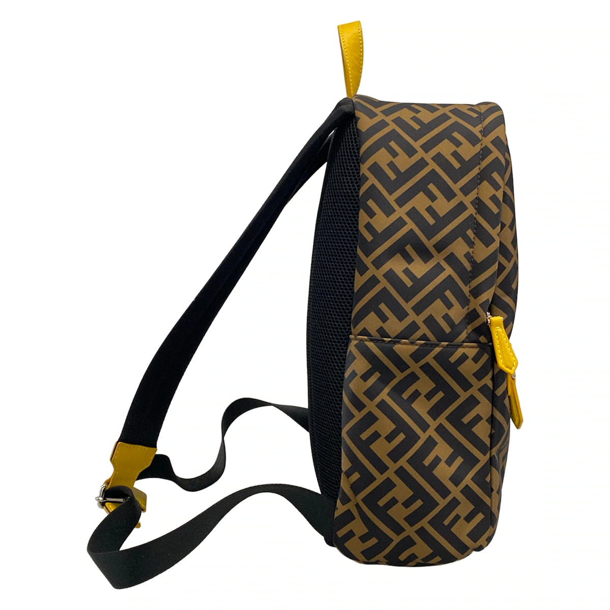 Fendi Zucca Backpack 8BZ040 Brown Black Yellow Nylon Leather