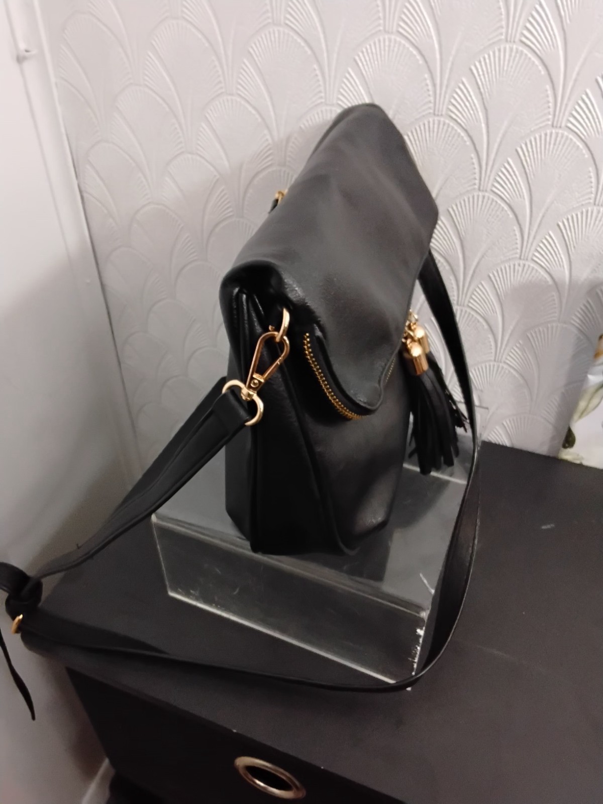 Miztique Black Pebbled Leather Crossbody Bag Shoulder Purse 13 X 9″
