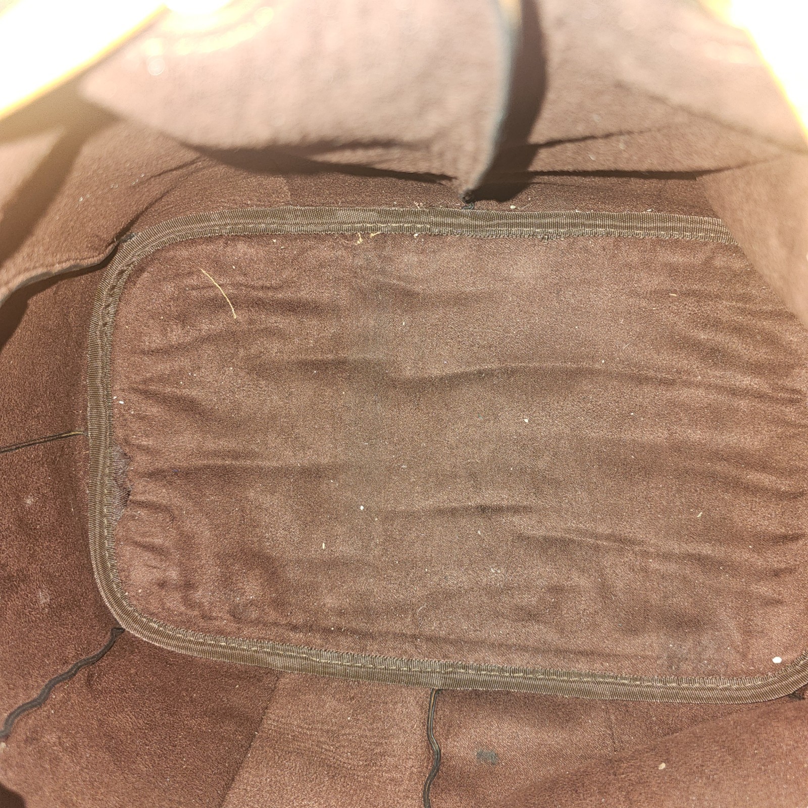 Brown Distressed Drawstring Bucket Bag Lined Gold Hardware Detachable Strap