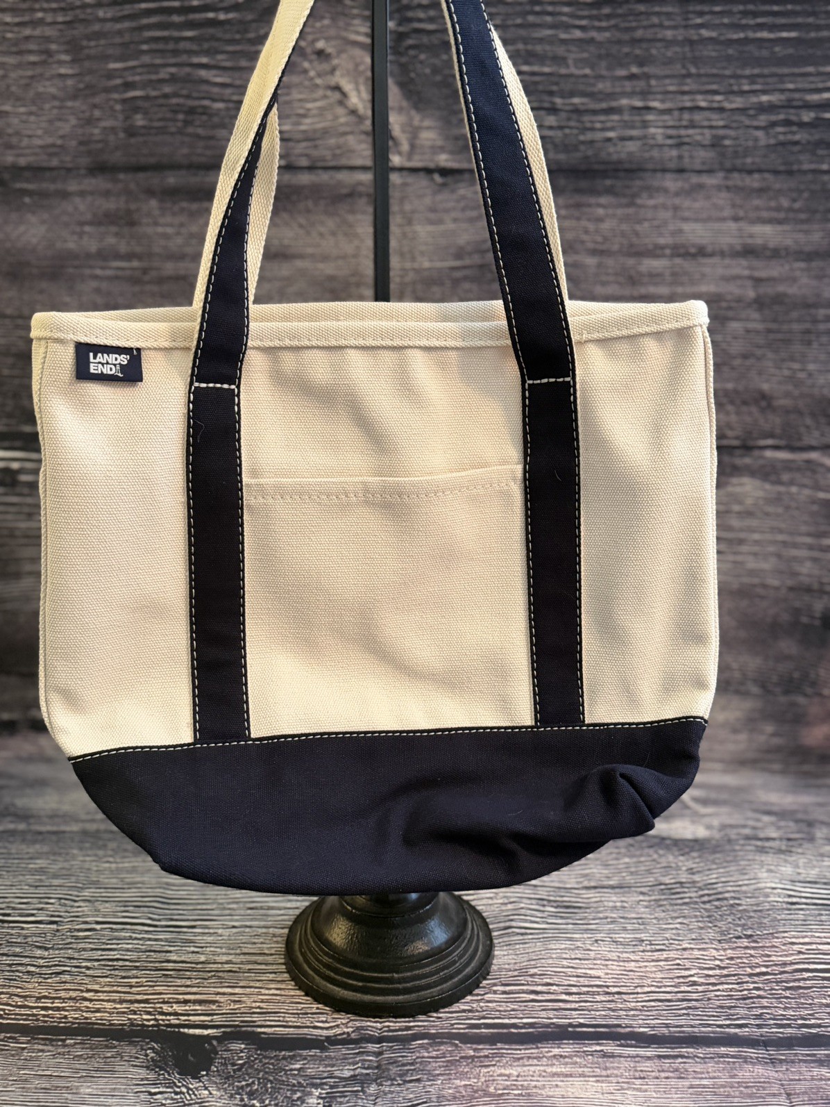 Lands’ End Medium 5 Pocket Open Top Canvas Tote Bag in Deep Navy