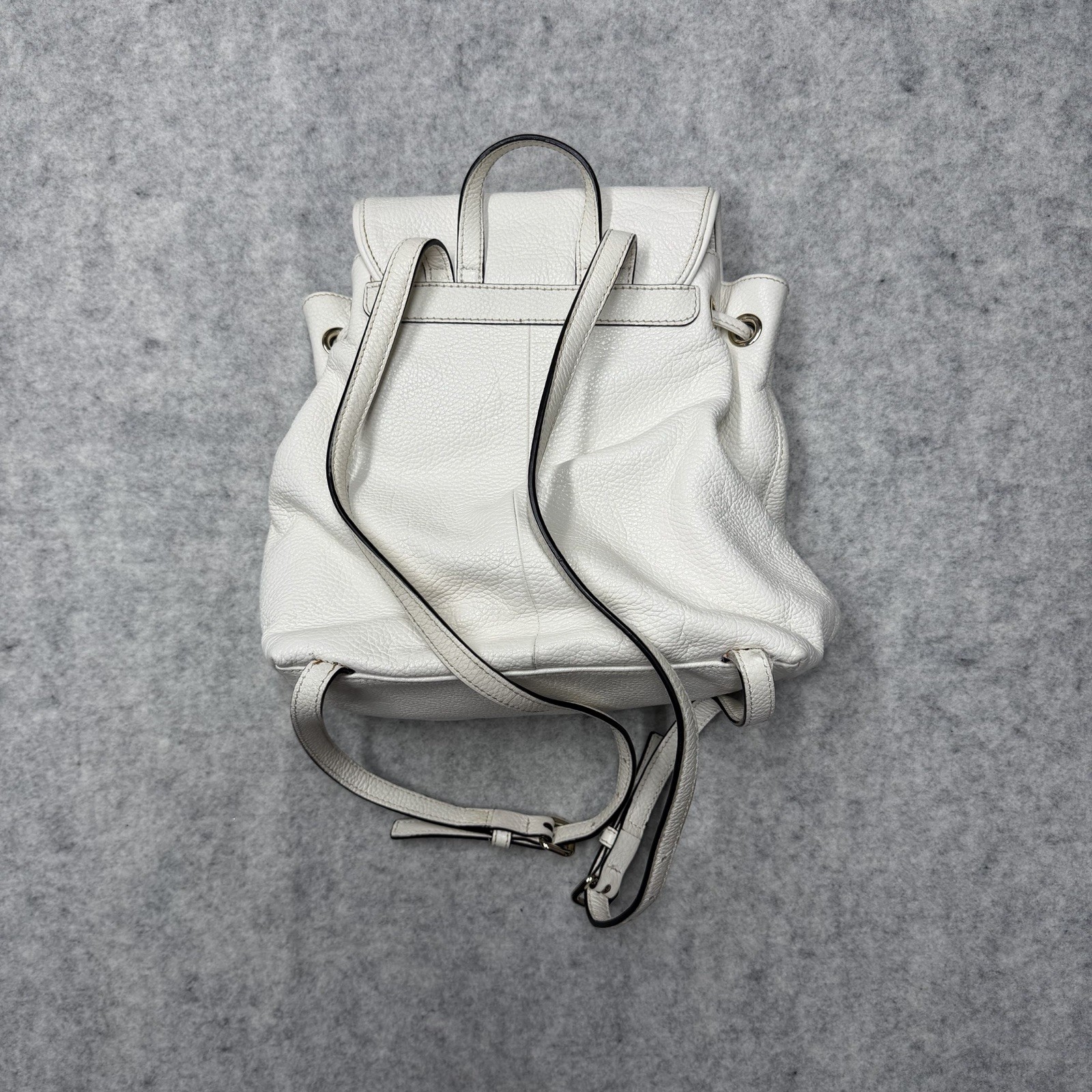 Kate Spade White Leather Backpack WKRU3939 Mini Drawstring Flap Bag Pack Medium