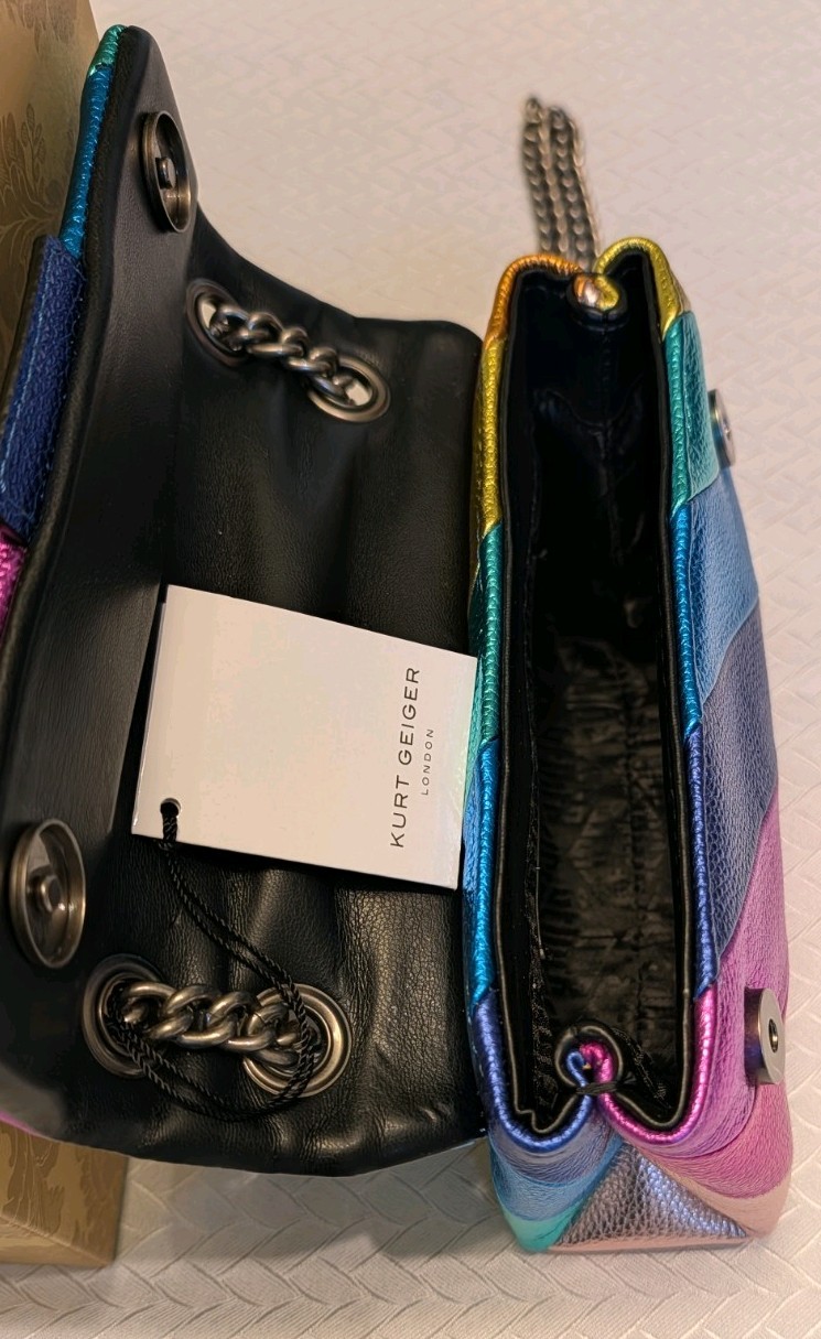 Kurt Geiger London Metallic Multicolor Striped Chain Shoulder Bag Small
