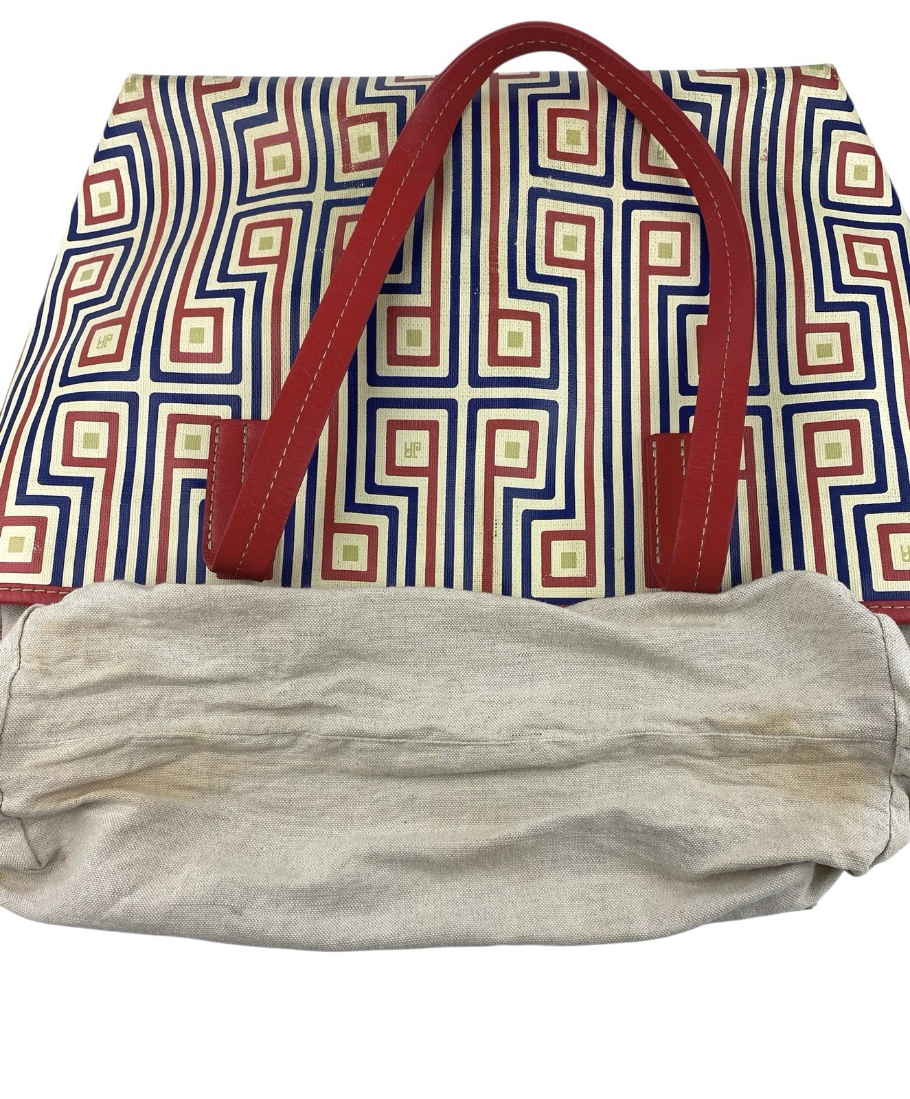 Jonathan Adler Transit Faux Leather Geometric Tote Bag Red Blue Medium Women