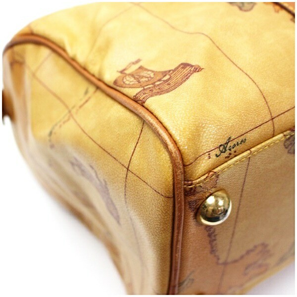 Authentic Prima Classe Boston Bag/Handbag in PVC and Leather with a Map Pattern
