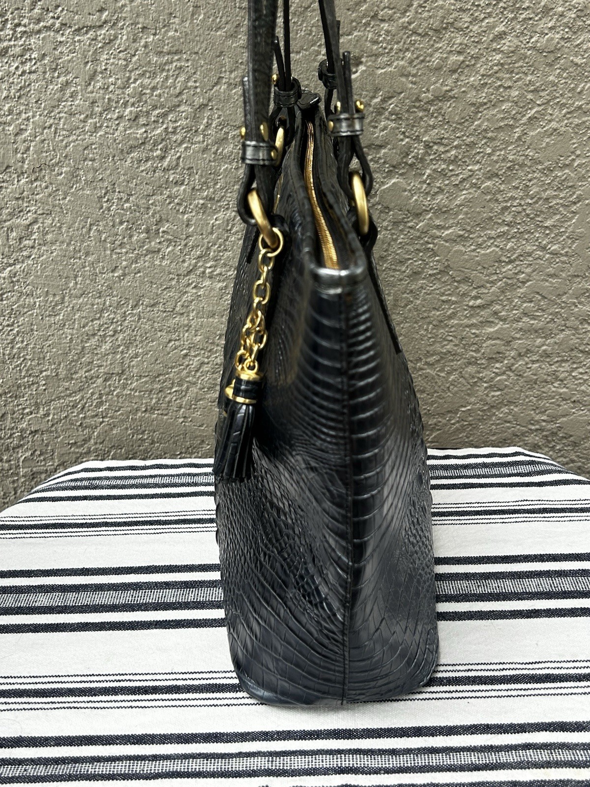Brahmin Medium Asher Melbourne Leather Tote Bag Blue Silver Metallic NICE!!! 🥰